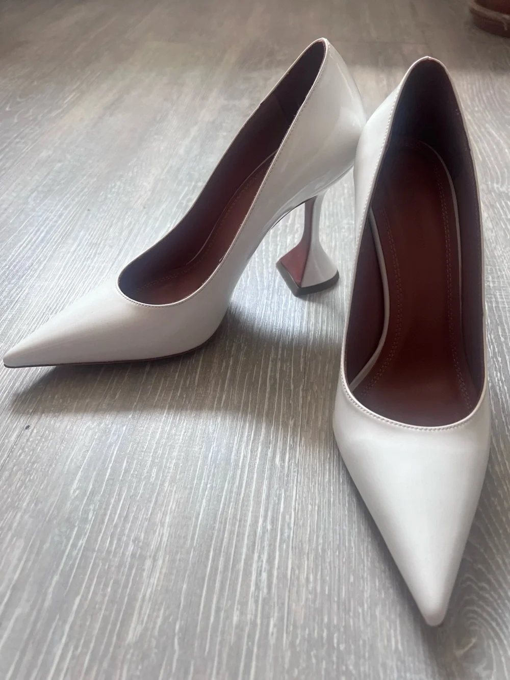 Amina Muaddi Women’s Pointed Toe White Patent High Heels